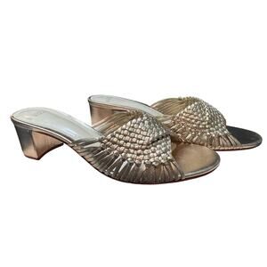 New Alexandre Birman Gold Braided Woven Ellie Block Heel Sandals Size 36.5 W/Box